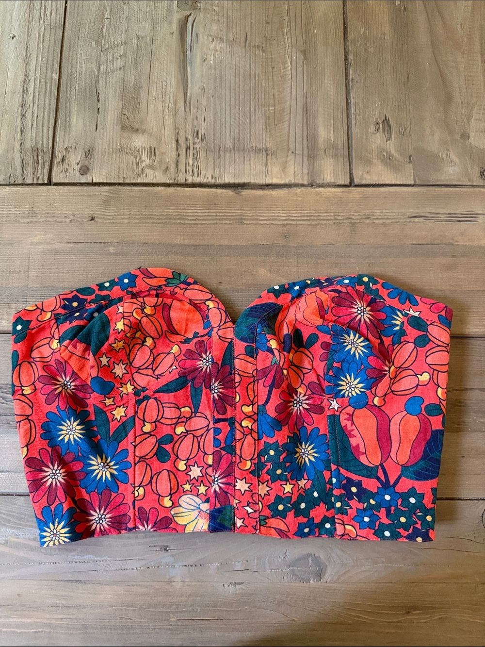 Farm Rio Women’s Floral Orange Strapless Top